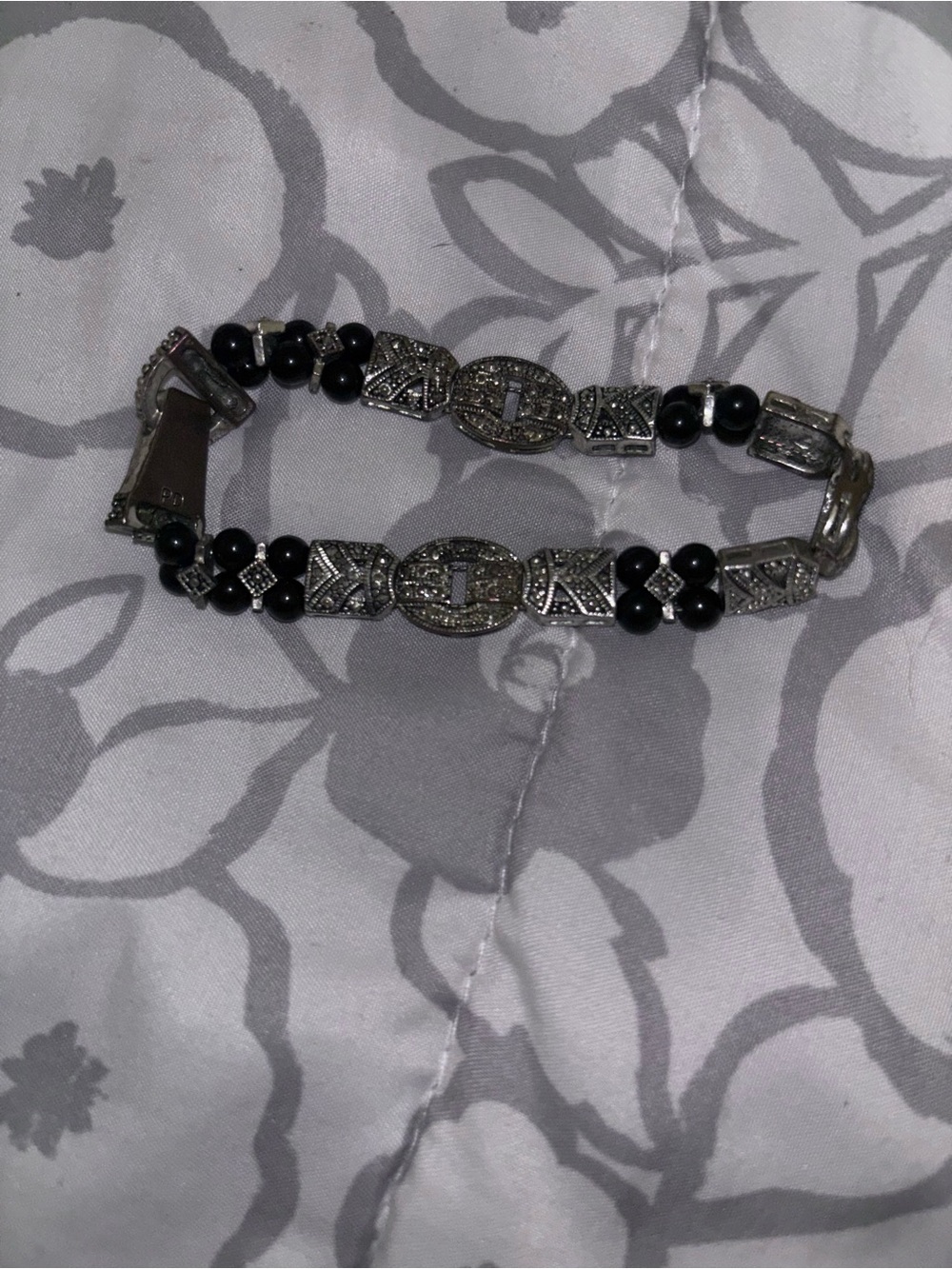Silver-Tone Beaded Bracelet with Black Accents